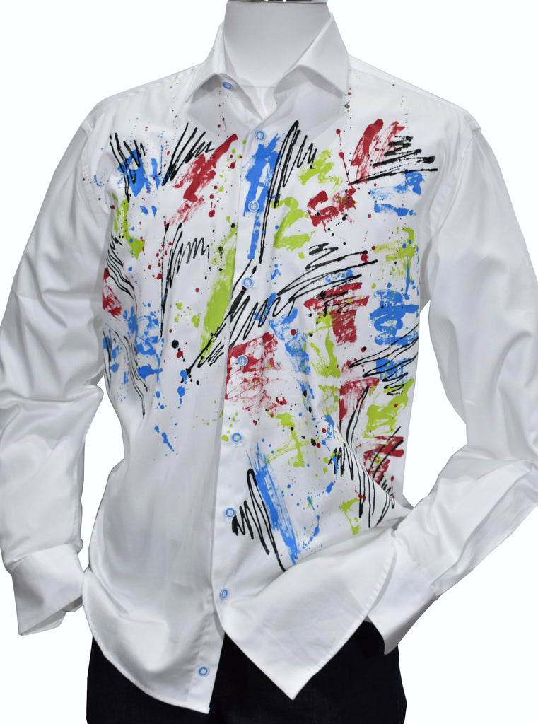 Our hand painted selection of shirts are like no other.   Each is hand painted by an artist on soft cotton sateen fabric, so no two are exact.   Truly unique and special.   Classic shaped fit.