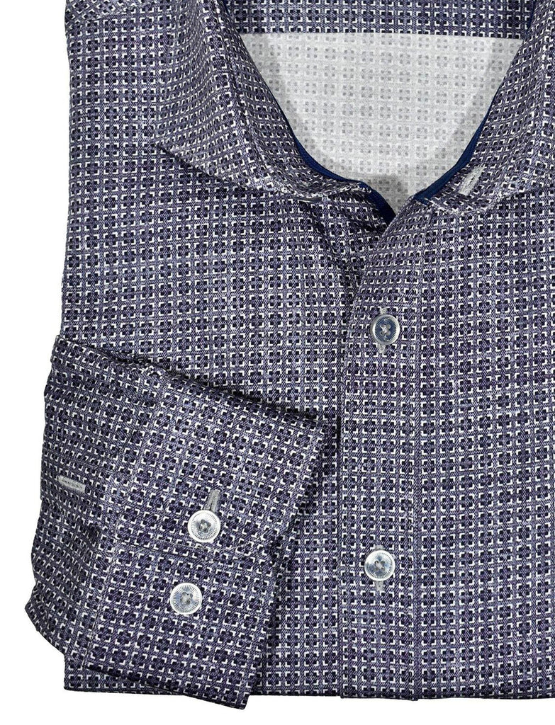 Premium cotton with lycra stretch. Medium spread collar for a contemporary look. Contrast stitch detailing adds style. Our exclusive two button cuff system creates the perfect turn up cuffs. Modern fit is best for a slim to medium build. Our model is 5'9" 160lbs and the MD is perfect.