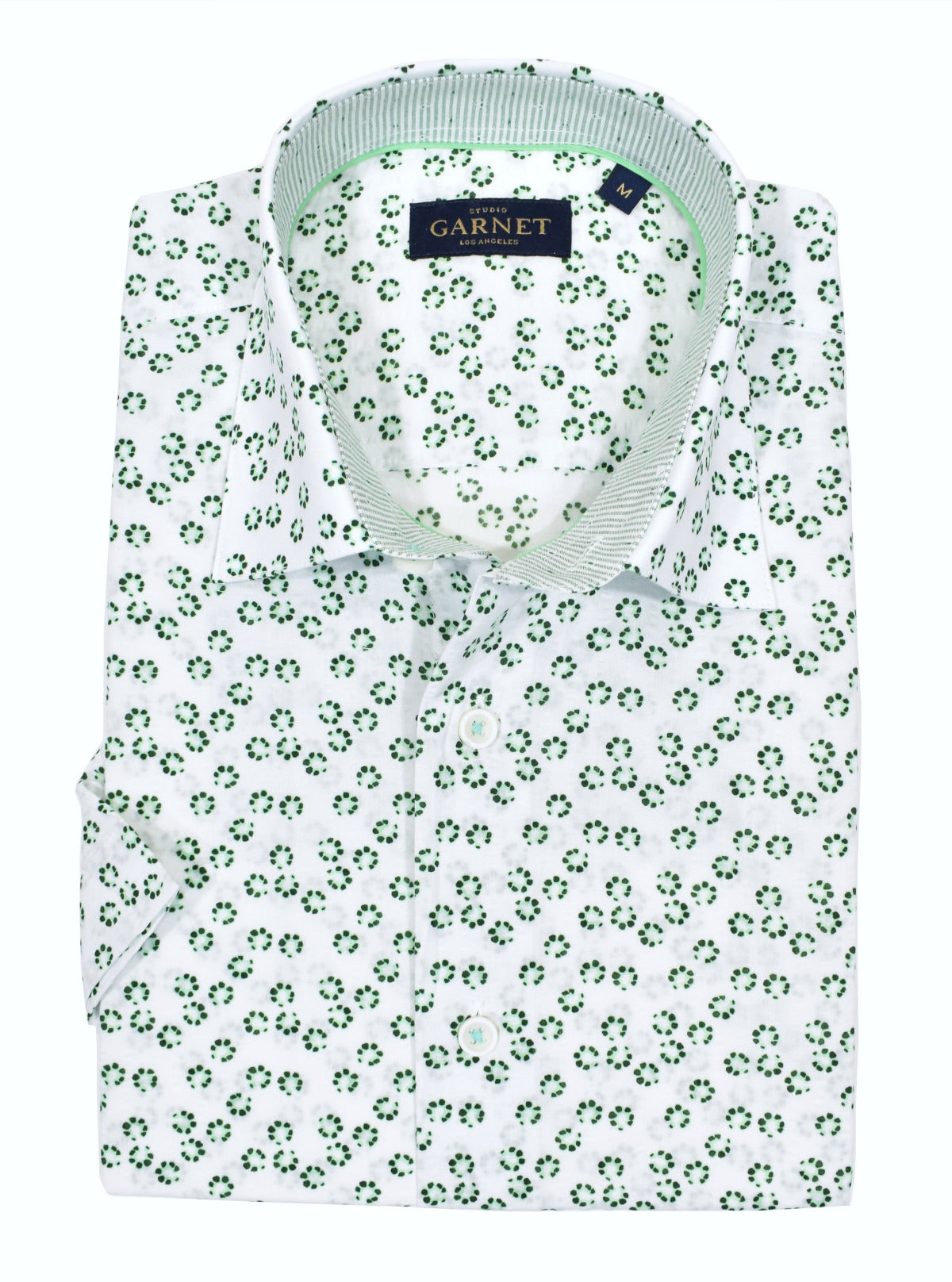 Cotton fabric with a seersucker finish sporting a random petal pattern that gives off a contemporary sporty feel.  Soft washed, contrast trim fabric and matched buttons add to the look.  Classic shaped fit.