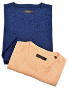 Perfect for your Spring or Summer style, this jacquard paisley tee is the ultimate to pair with jeans, pants or shorts.  Give your graphic tee or washed tee a break and add a little style to your look.  Cotton jacquard fabric. Light weight and soft, with slight texture. Colors available are navy and mango. Modern fit for a slim to medium build. Imported, Turkey.