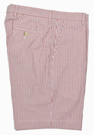 Dress up your Spring/Summer look with a classic seersucker stripe short, sure to be a nice change from your everyday solid shorts.  100% soft combed cotton for comfort and breathability.  Just above the knees length, classic pockets and classic fit.  Colors: Blue, Red
