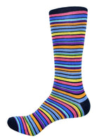 Add a great look to your outfit with these multi color socks.  Soft mercerized cotton. Above the calf style. Fits sizes 9-13.