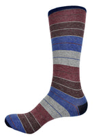 Soft cotton mid calf sock with a soft hombre stripe in the wine and indigo color tones.   Fits sizes 9-12.
