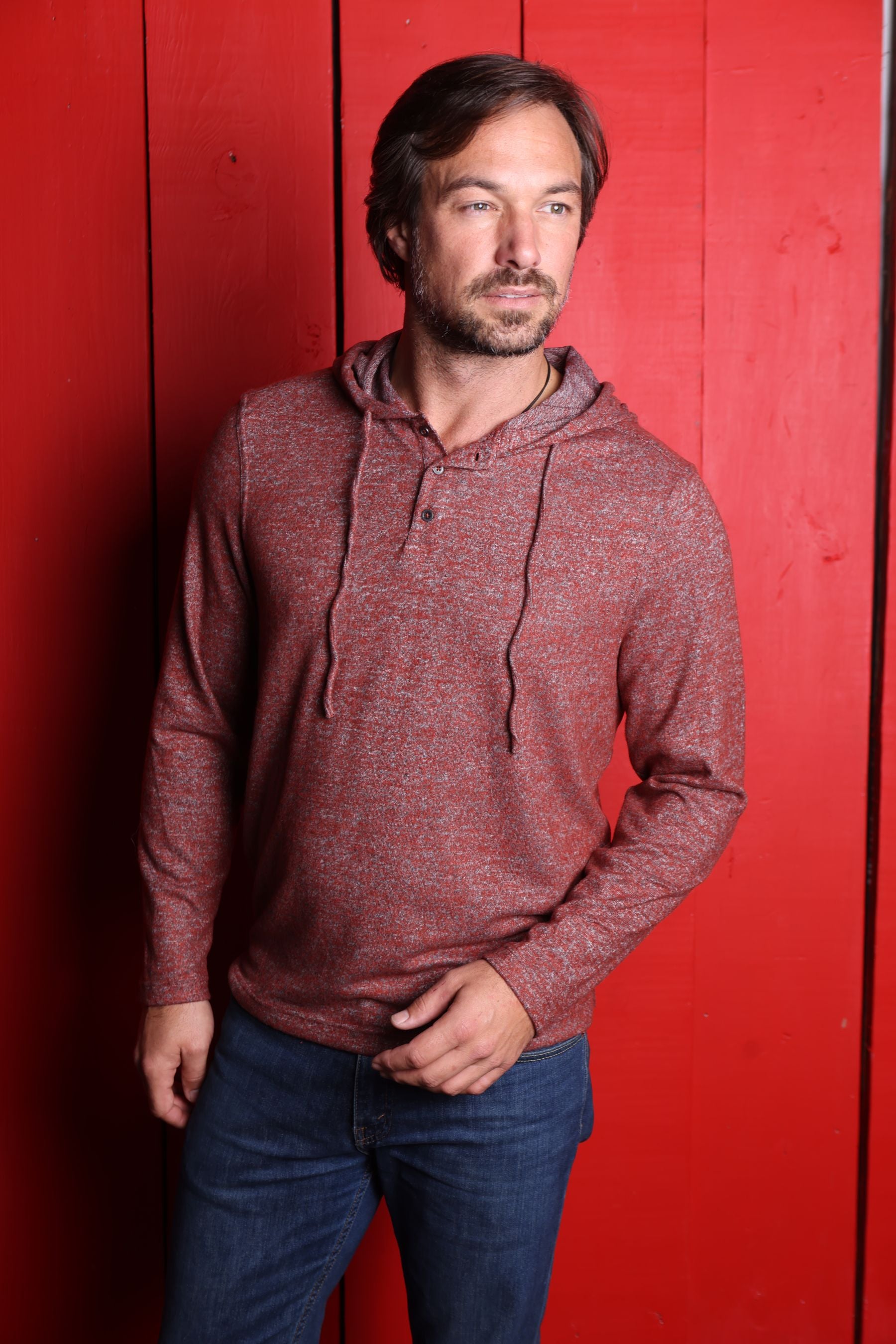 Our ZN0785 Comfort Hoodie is the perfect combination of casual style and comfort. Thanks to a lightweight cotton-poly microfiber fabric, it provides the cozy feeling of cashmere without the cost or fuzzy traits. With a red wine hue and gray texture, striking fine texture, open sleeves and bottom, and classic fit, you'll look and feel great.