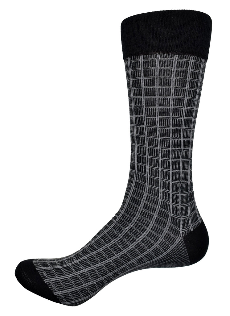 Elegant and rich fine windowpane works perfectly with black or grey bottoms.  Soft mercerized cotton. Classic timeless pattern. Mid calf height. Fits sizes 9 - 12.  Sock by Marcello Sport