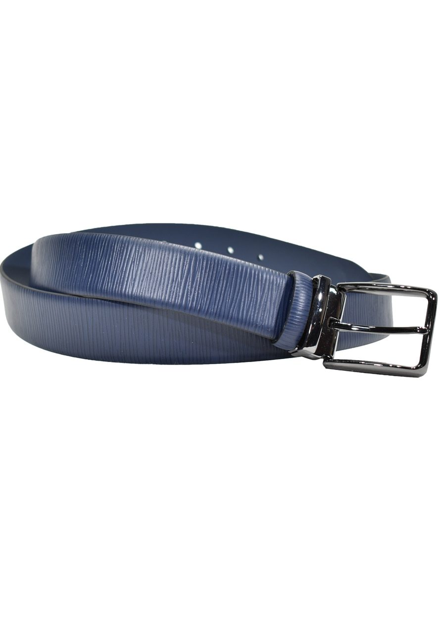 Stamped Epi Leather Pattern Belt by Marcello Sport  Epi leather stamp detailing is perfect to display your style. Black, Navy, Red Satin Nickel Finished Buckle. Premium leather. Sizes 30 - 44.