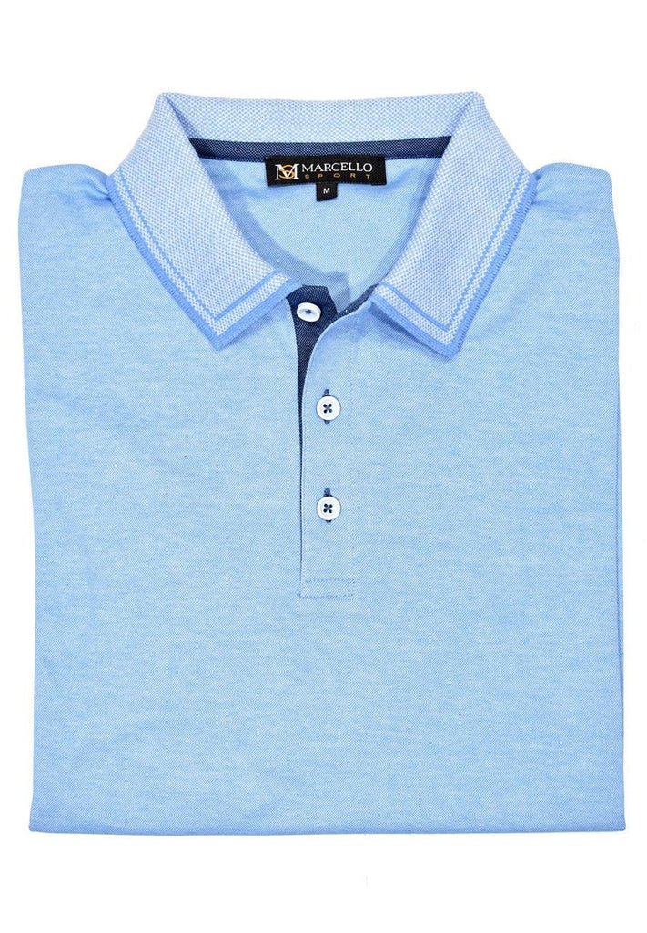 The Marcello classic cotton lycra polo with neat detailing is perfect for a relaxed lifestyle or even for your business casual environment.  Custom trim details and buttons finish the look.  Modern fit.  Cotton Stretch Polo by Marcello Sport.