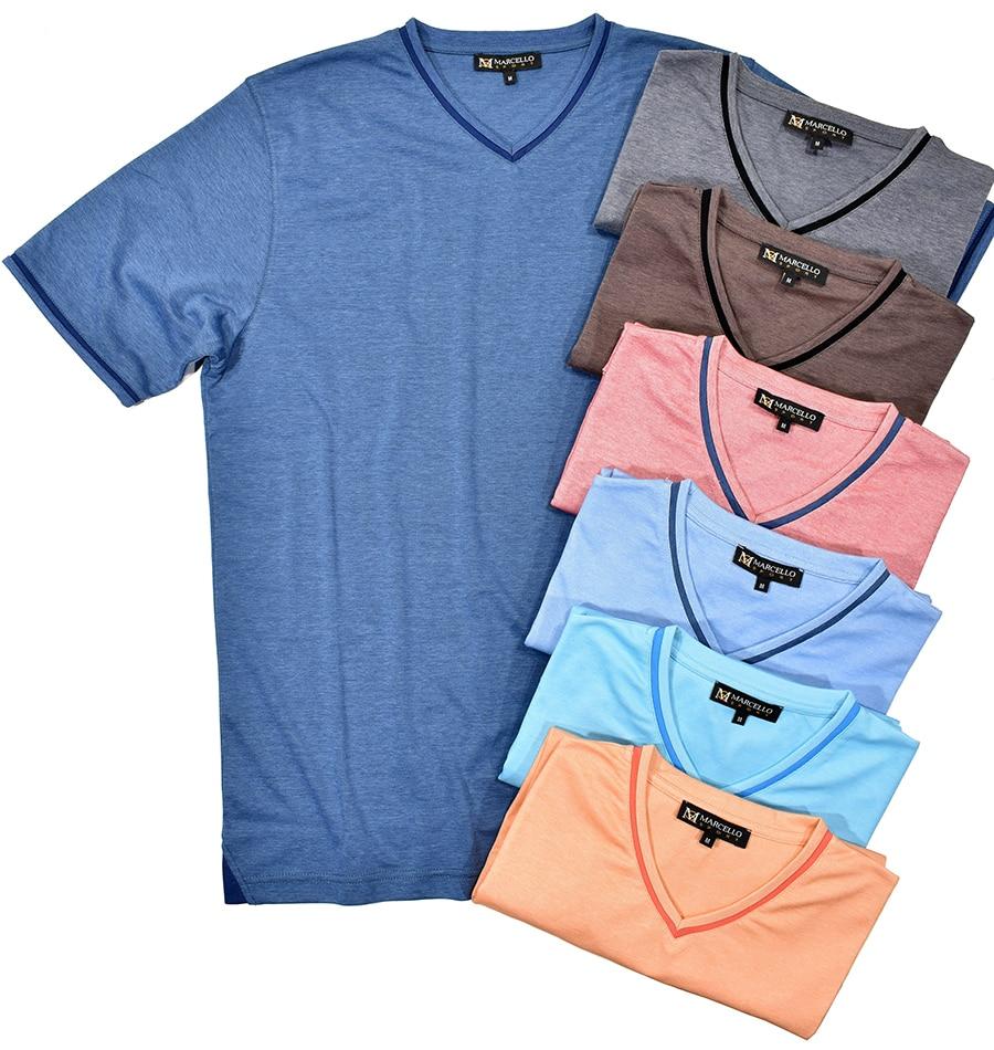 Luxurious and soft royal oxford fabric is soft to the touch and elegant.  Add in inset contrast fabric at the neck, cuff and gusset for a perfect sport tee.  Cotton and lycra comfort.  Classic fit.  Colors:  Aqua, Charcoal, Cocoa, Indigo, Mango, Rose, Sky. By Marcello Sport