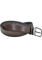 Finely perforated belt, extra fine leather for a classic, yet updated style. Black or Chocolate.  By Marcello Sport.  Finely perforated fashion pattern. Excellent with your favorite jeans or pants. Black or Chocolate. Satin Nickel Finished Buckle. Slightly wider to provide a better jeans image. Premium leather. Sizes 32-44.