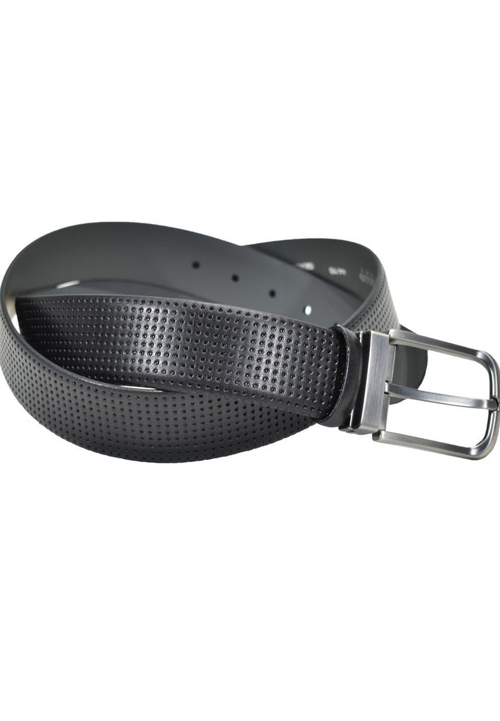 Finely perforated belt, extra fine leather for a classic, yet updated style. Black or Chocolate.  By Marcello Sport.  Finely perforated fashion pattern. Excellent with your favorite jeans or pants. Black or Chocolate. Satin Nickel Finished Buckle. Slightly wider to provide a better jeans image. Premium leather. Sizes 32-44.