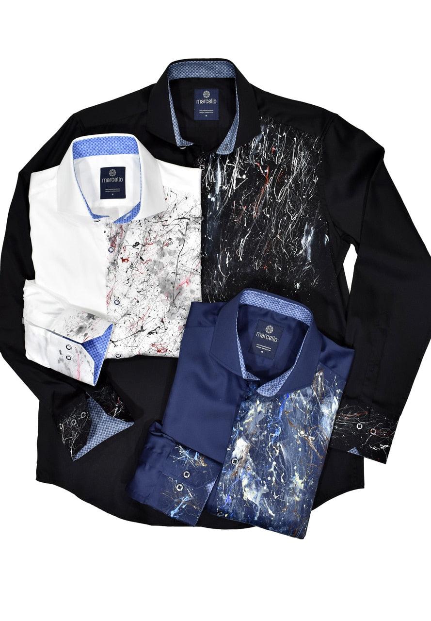 W617P custom hand painted shirt in Black, Navy or White.  Exclusively by Marcello Sport.