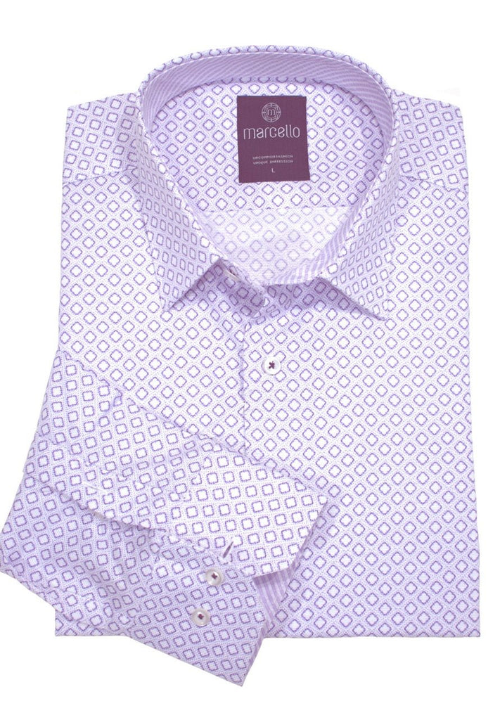 The consistent, open diamond pattern is neat, sophisticated and printed on a soft oxford fabric for enhanced richness. Perfectly elegant with a v neck, sport coat or a pair of your favorite jeans. Medium collar, cotton, classic fit.