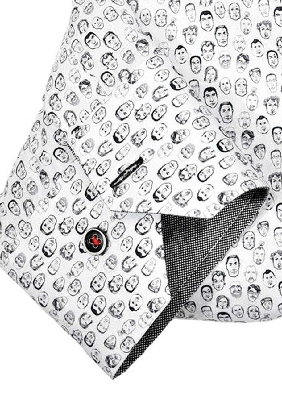 Allover pattern of little faces in incredible detail. Perfect to strike up a conversation at any event. Medium collar, custom detailing, classic fit.