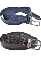 Outstanding horn back crocodile, stamped leather. An excellent choice for jeans, casual pants or even when dressed but need a little attitude. Fashion horn back crocodile, stamped leather men's belt with brushed nickel buckle by Marcello Sport.  Width: 40 mm or approximately 1 1/2 inches, sizes 30-44. Raised horn back style croc with excellent coloration. Satin nickel finished buckle. Premium leather. Sizes 30 - 44.