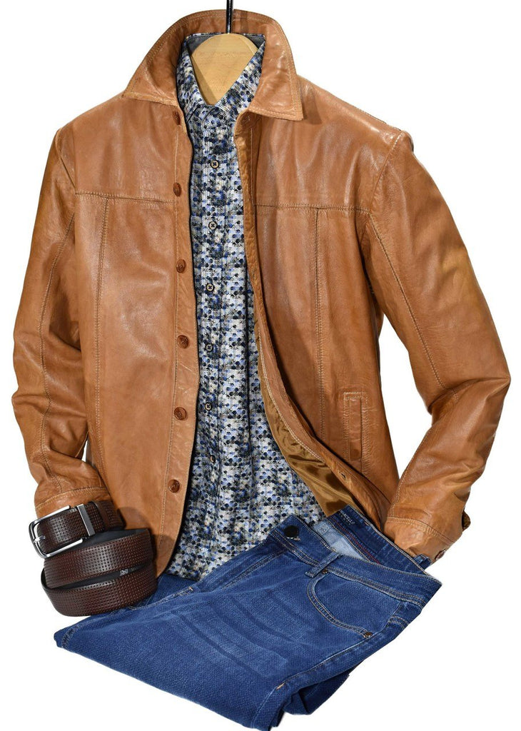 ZM3393 Antiqued Leather Shirt Jacket - Marcello Sport